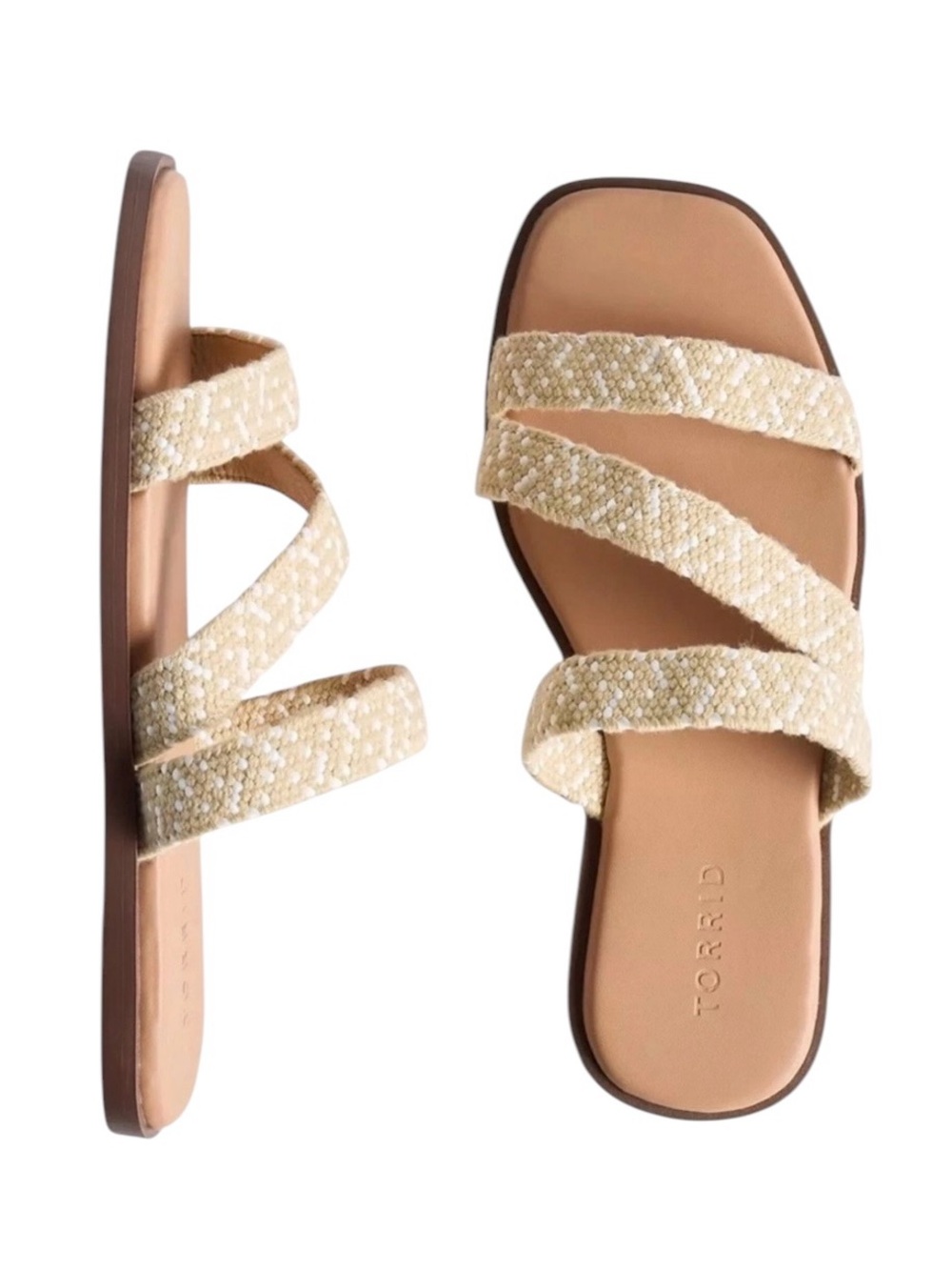 Torrid Natural Triple Band Slide Sandals Extra Wide Width WW‎ 8.5 NWT 43720486